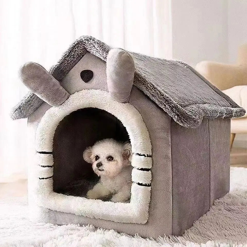 All Season Dog House Style Bed - Removable Washable Pet Bed for Small Dogs Teddy Winter Warm Cat Dog House